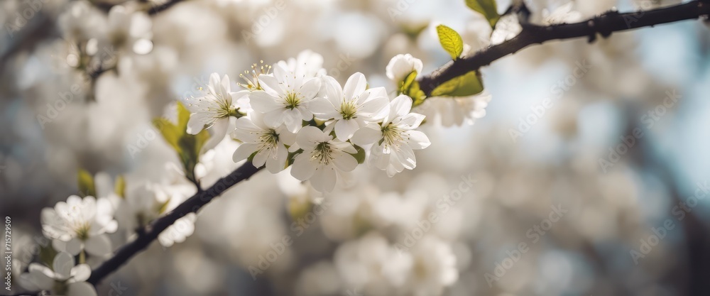 Beautiful spring nature scene with white blooming tree. Abstract blurred background. Soft selective Beautiful spring nature scene with white blooming tree. Abstract blurred background. Soft selective