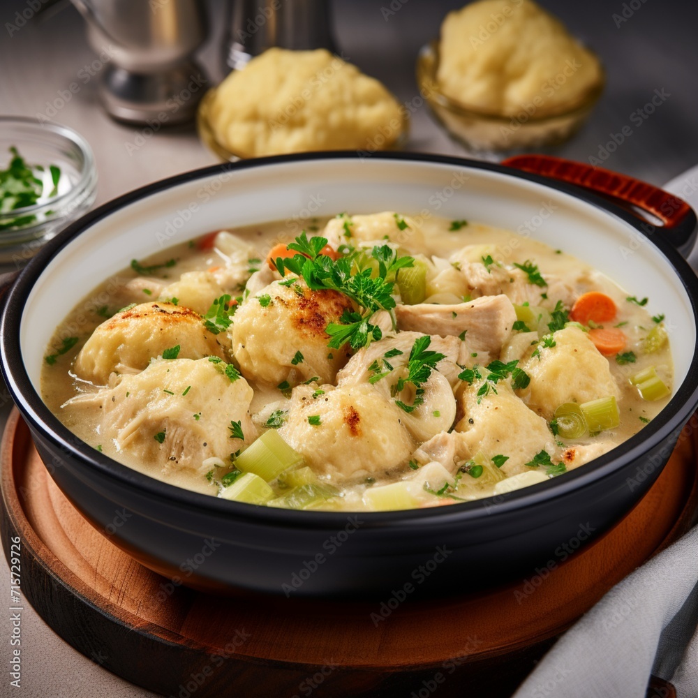 Experience the classic comfort of chicken and dumplings, featuring tender chunks of chicken and fluffy dumplings. A timeless dish that brings warmth and satisfaction to any meal. Experience the classic comfort of chicken and dumplings, featuring tender chunks of chicken and fluffy dumplings. A timeless dish that brings warmth and satisfaction to any meal.