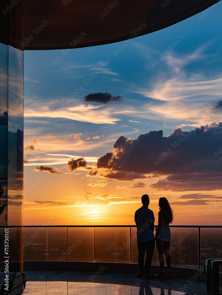 A Photo Of A Couple Watching A Stunning Sunset From The Wraparound Balcony Of Their Penthouse Suite