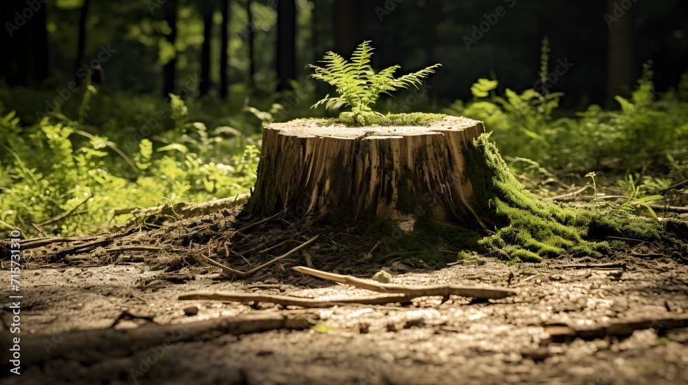 Young tree emerging from old tree stump Young tree emerging from old tree stump