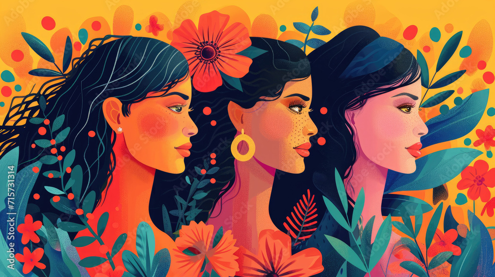 Naklejka premium International Womens Day with women different nationalities and cultures