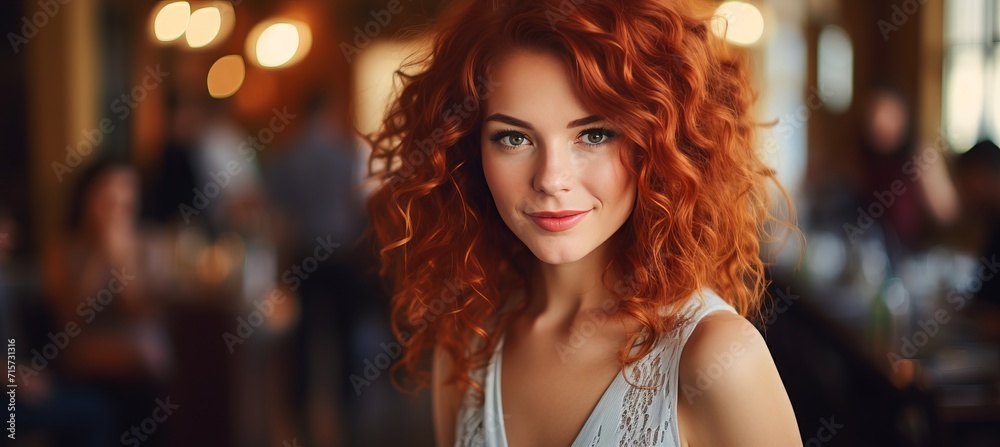 Radiant smiling woman in close up with blurred background, ideal for text placement