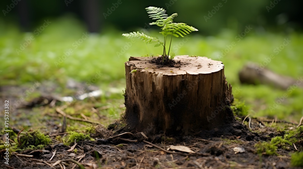 Young tree emerging from old tree stump Young tree emerging from old tree stump