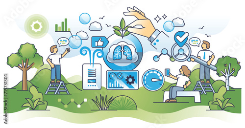 Air quality testing and pollution level monitoring device outline concept. Breathing hazards inspection from old ventilators and HVAC units vector illustration. Clean and fresh air measurement.