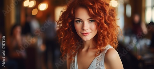 Radiant smiling woman in close up with blurred background, ideal for text placement