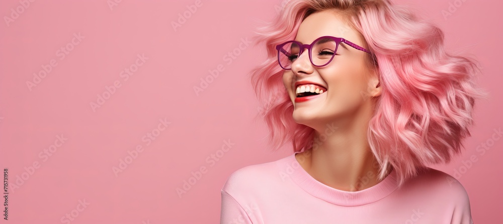 Cheerful businesswoman in glasses looking at copy space for job opportunities or business services