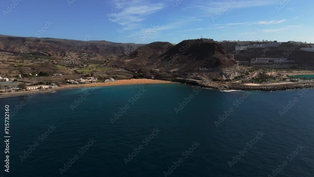 beautiful aerial view to the beach, boats, holidays, canary island beautiful aerial view to the beach, boats, holidays, canary island