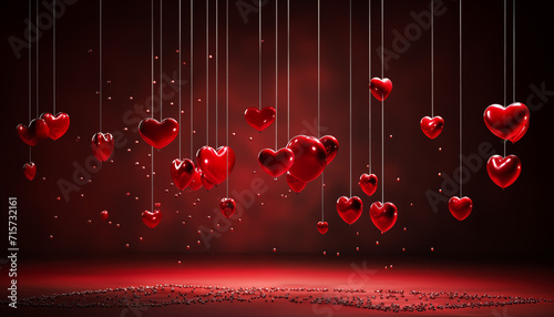 Newton's cradle replaced with cascading red hearts, each heart symbolizing a rebound of emotion, creating a harmonious choreography of feelings. Valentine's Day. AI Generative. photo