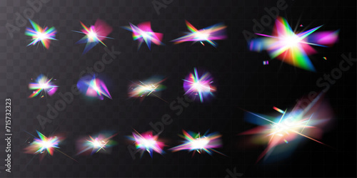 Crystal rainbow light reflection effect. Colorful clear iridescent lenses.	
