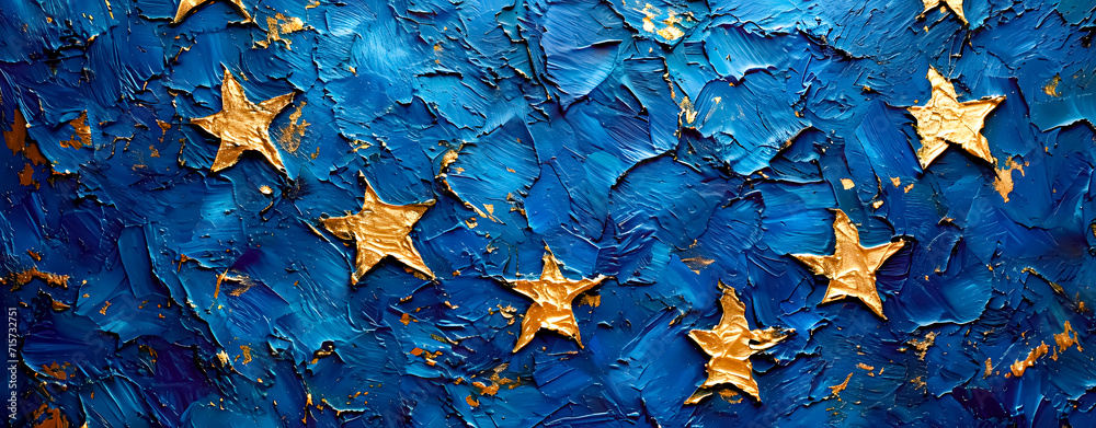 A part of the flag of the European Union on a wall. Policy - obrazy, fototapety, plakaty 