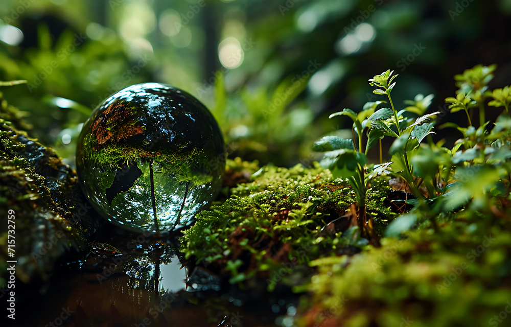 View of Beautiful green trees and round glass shape dew point inside the sister View of Beautiful green trees and round glass shape dew point inside the sister