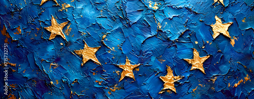 A part of the flag of the European Union on a wall. Policy photo