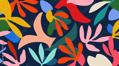 Naive colorful floral art illustrations in minimalist style. Vibrant flowers and leaves