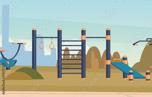 Street workout outdoor sport playground for fitness characters vector cartoon background photo