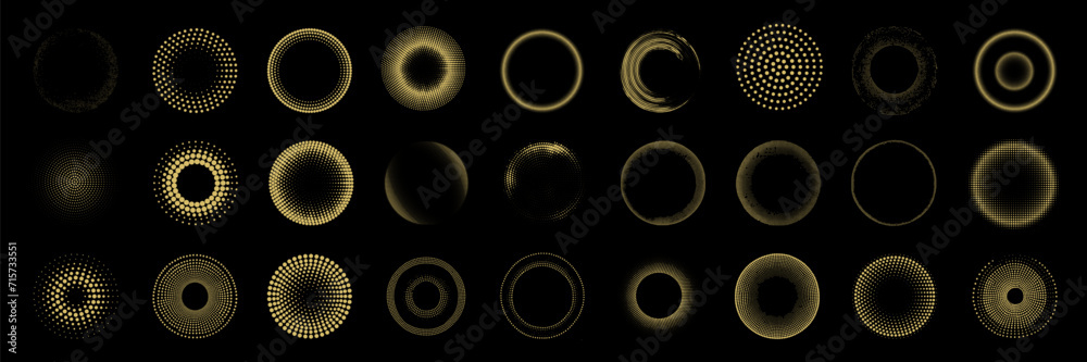 Naklejka premium Set of halftone dots vector circle shapes. Elements with gradation points texture.