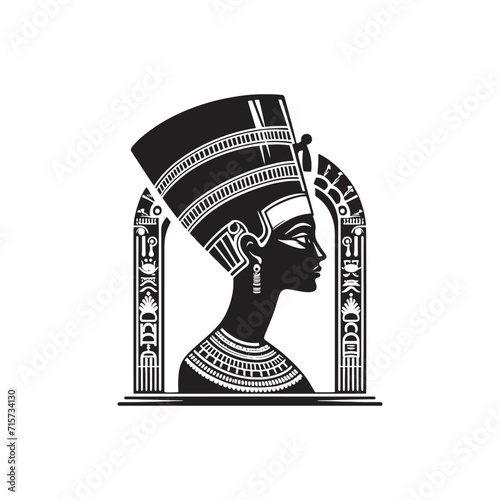 Enigmatic Grace: Nefertiti Silhouette Series Shrouded in the Mystical Grace of Egypt's Timeless Queen - Nefertiti Illustration - Nefertiti Vector - Queen of Egypt Silhouette
