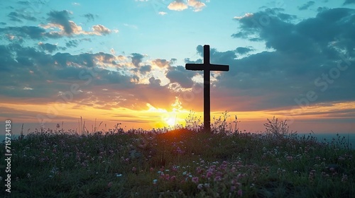 Christian cross on the hill photo