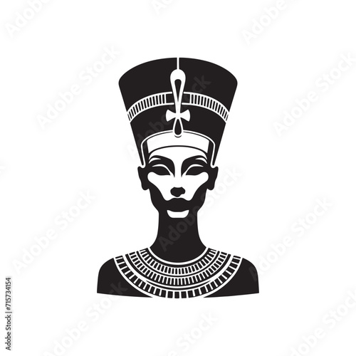 Royal Rhapsody: Nefertiti Silhouette Set Composing a Harmonic Ode to Egypt's Majestic Queen - Ancient Egyptian Queen Illustration - Ancient Egypt Vector
