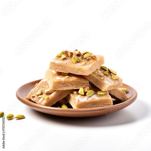 Soan papdi on white plate on white background