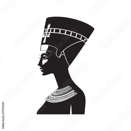 Nefertiti's Whispers: Silhouetted Secrets Echoing the Graceful Presence of Egypt's Legendary Queen - Nefertiti Illustration - Nefertiti Vector - Queen of Egypt Silhouette
