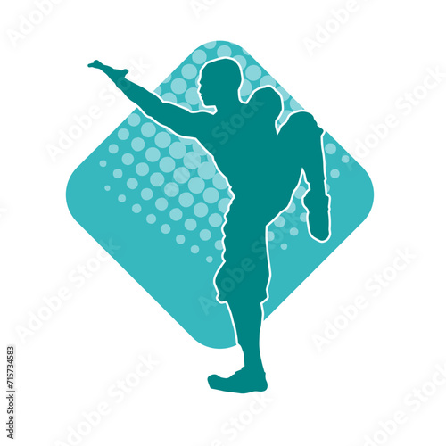 Silhouette of a male doing martial art kick pose. Silhouette of a martial art male doing kicking pose.