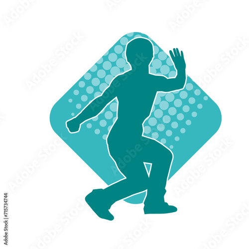 Silhouette of a man in oriental martial art pose. Silhouette of a male in martial art move.