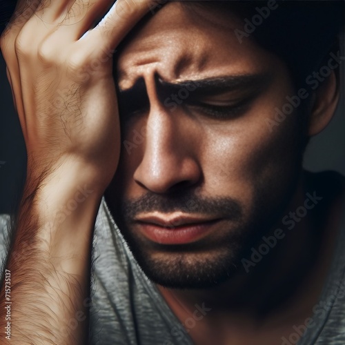 A close-up of a man's face with a pained expression, conveying the weight of depression and anxiety