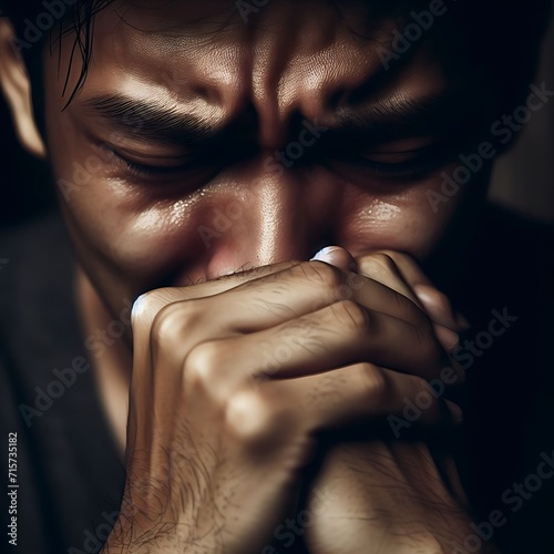 A close-up of a man's face with a pained expression, conveying the weight of depression and anxiety