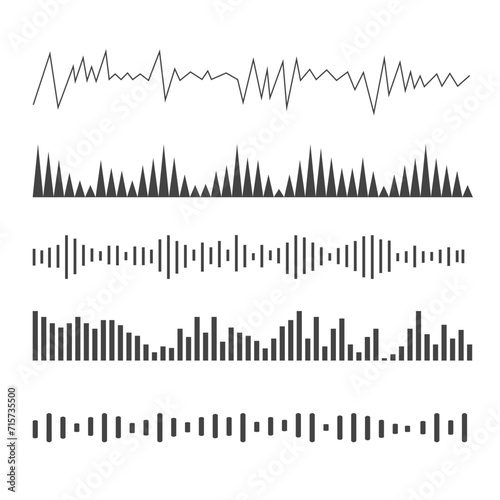 podcast sound waves set waveform pattern for music player podcast voice selection of black sound with different designs