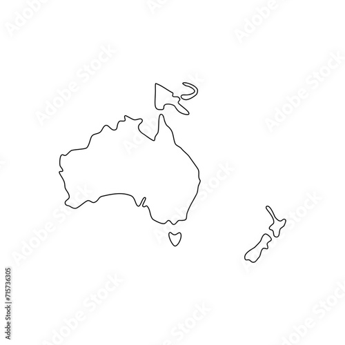 Oceania map vector outline, Easy and smooth style. 