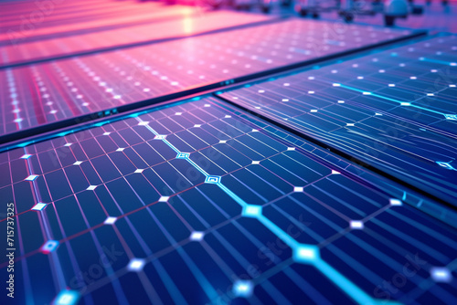 Solar panels manufacturing facilities, Solar electricity production panels, Renewable Energy and Green Technology, energy-efficient chips and blue tech facility, 