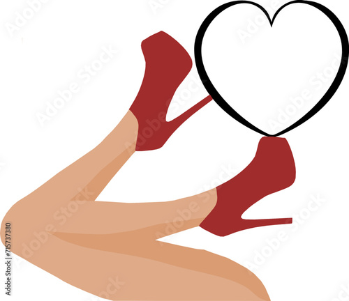 Vektor - Sexy Beine mit roten High Heels und Herz - Erotik und Liebe - Posing