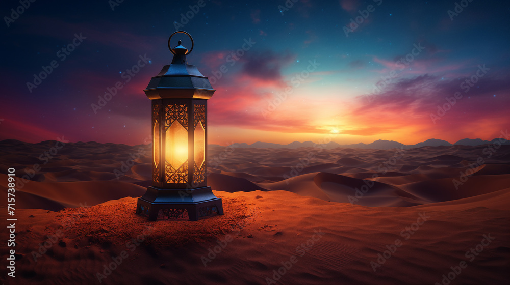 The light of Ramadan. Illustration of lanterns in the desert shining at night during Ramadan. The light of Ramadan. Illustration of lanterns in the desert shining at night during Ramadan.