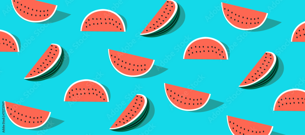 Watermelon slices on blue background. Vector illustration. 