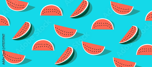 Watermelon slices on blue background. Vector illustration. 