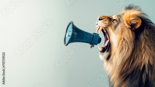 A lion growls into a megaphone