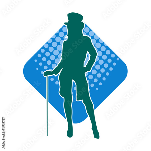 Silhouette of a female dancer in action pose. Silhouette of a woman dancing happily.