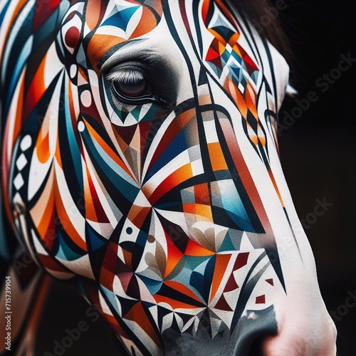 Pferd mit bunten Mustern im Gesicht photo