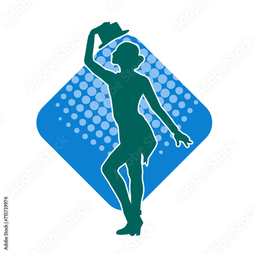 Silhouette of a female dancer in action pose. Silhouette of a woman dancing happily.