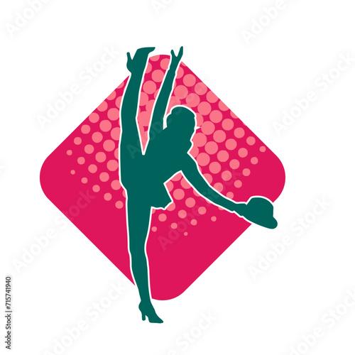 Silhouette of a female dancer in action pose. Silhouette of a woman dancing happily.