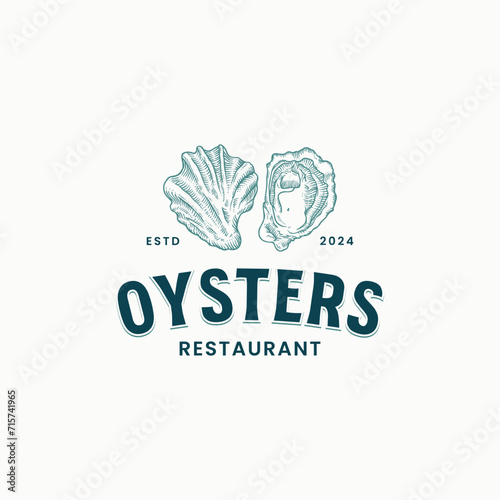 Vintage oysters hand drawn logo design