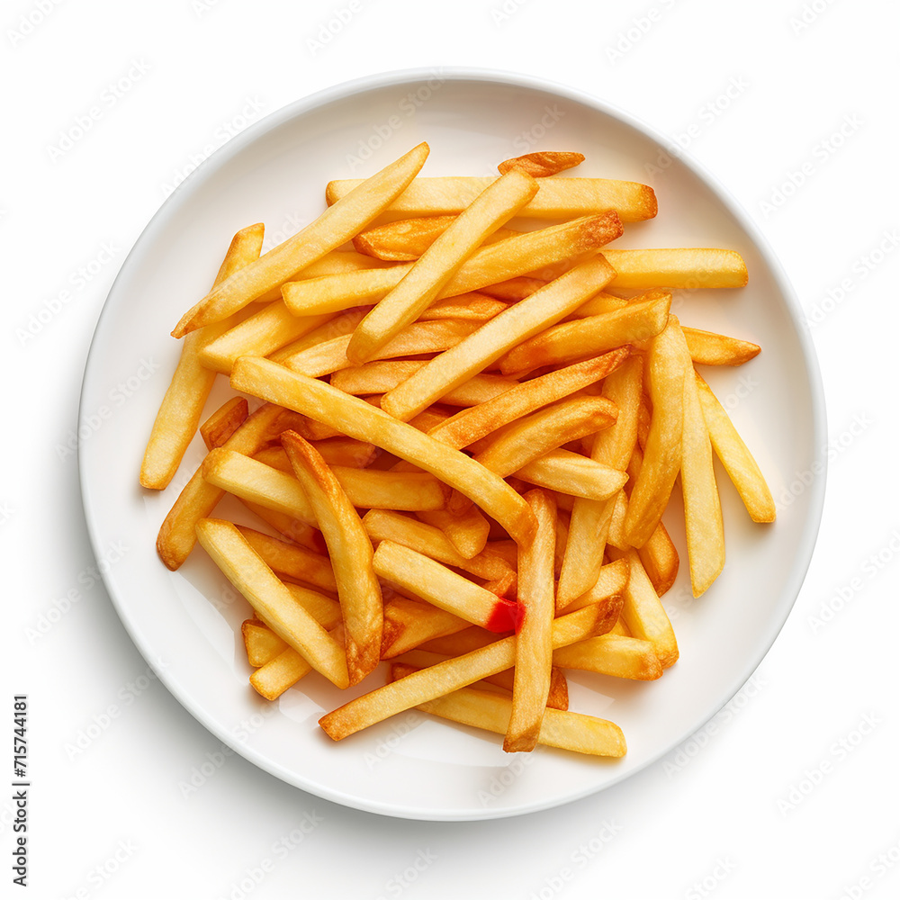 French fries plate isolated on a white background French fries plate isolated on a white background