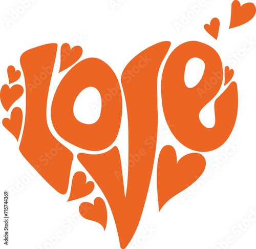 love lettering in heart shape, isolated vector illustration