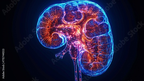 Anatomical graphic showing the cross section of a human kidney. disorders of renal physiology, photo