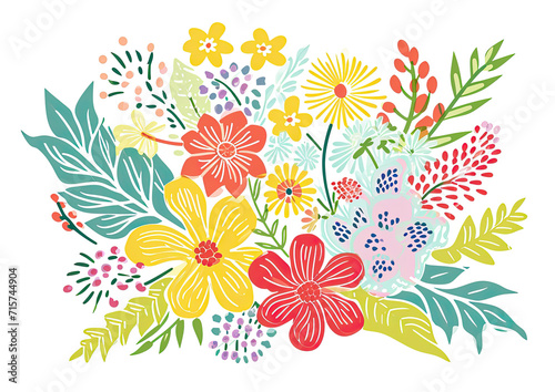 Spring seasonal doodle holiday postcard, craft cheerful pastel retro design