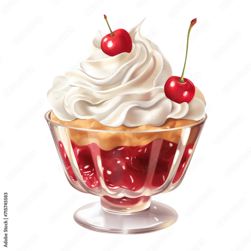 An ice cream sundae with cherries. Isolated on transparent background. An ice cream sundae with cherries. Isolated on transparent background.