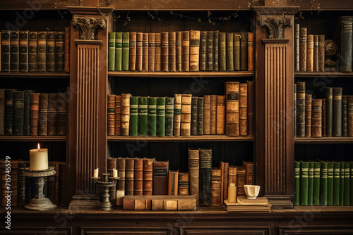 Abundant collection of antique books on wooden shelves