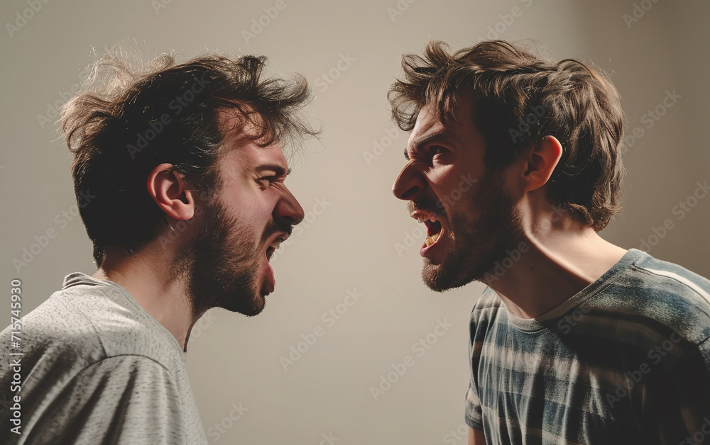 Closeup image of two men angry and argue. Closeup image of two men angry and argue.