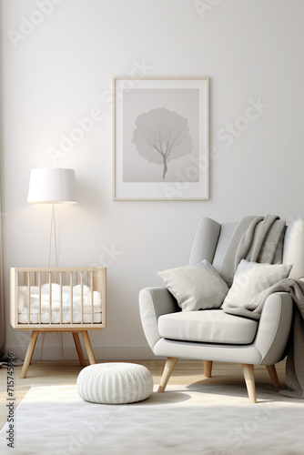 Cozy nursery interior background, Scandinavian style