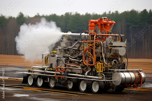 Futuristic machinery drills for natural gas outdoors